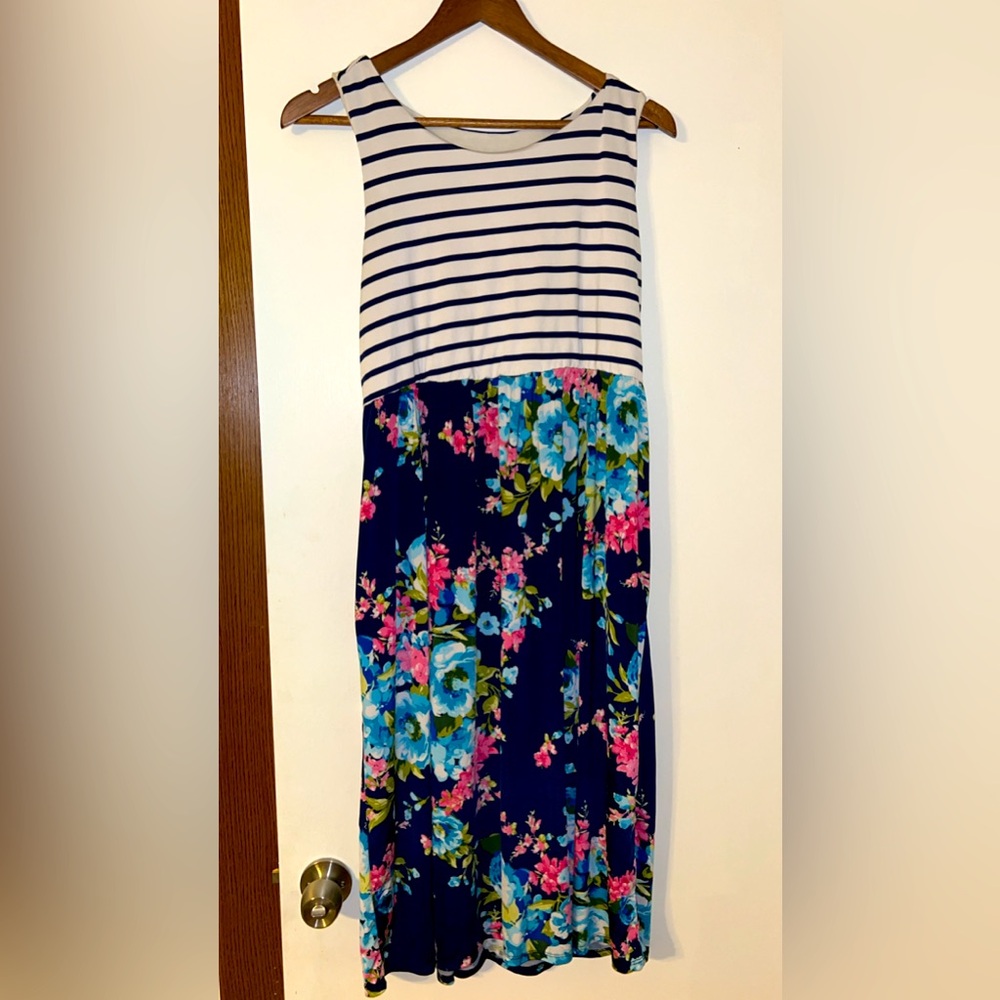 X-Large floral and stripe dress